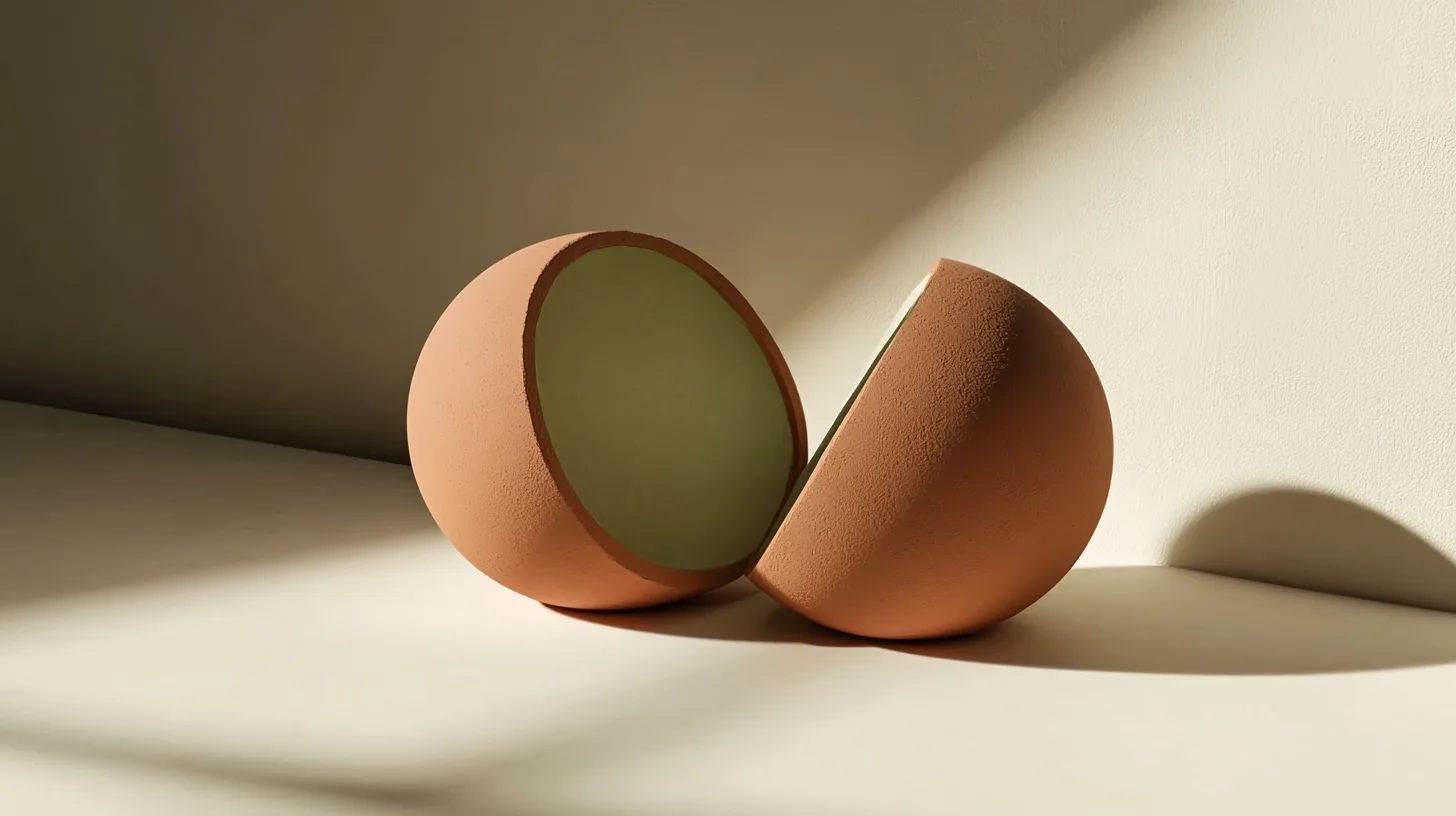 A terracotta sphere cut into two halves